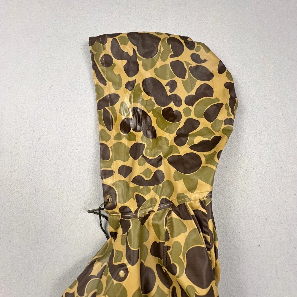 Unbranded Rain Jacket Mens XL Green Camo Duck Hunter Vintage Hooded Slicker Coat